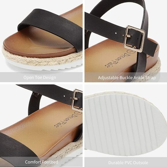 New 9.5 Dream Pairs Black PU Sunna Espadrille Casual Flatform Wedge Shoes Sandal - Picture 4 of 13